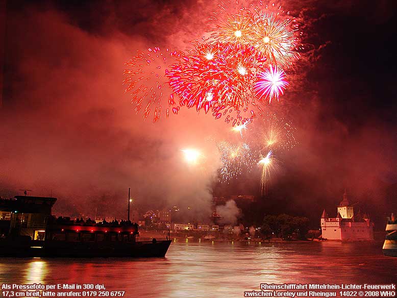 Firework round boat trip Rhine river lights. 14022 @ 2007 WHO