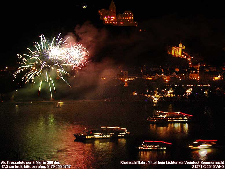 Firework round boat trip Rhine river lights