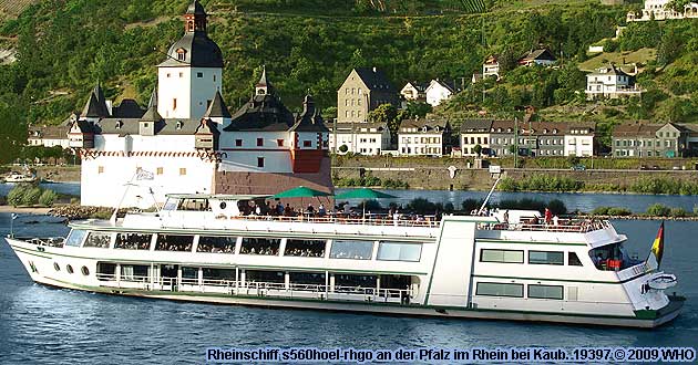 Firework display round boat trip Rhine River Lights, Wine festival summer night in Bacharach, Germany. 